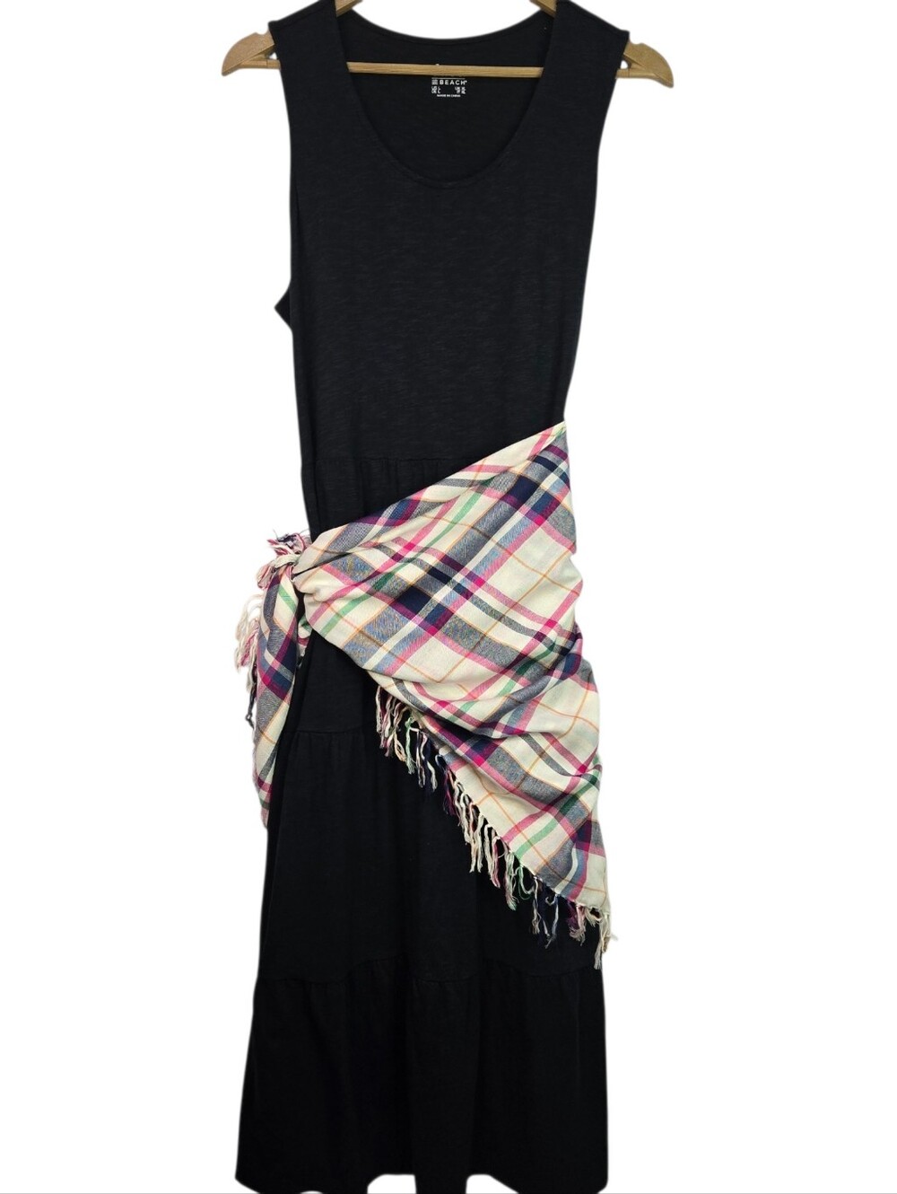 Denim & Co Maxi Dress Size L Classic Navy Sleeveless Drop Waist 100% Cotton